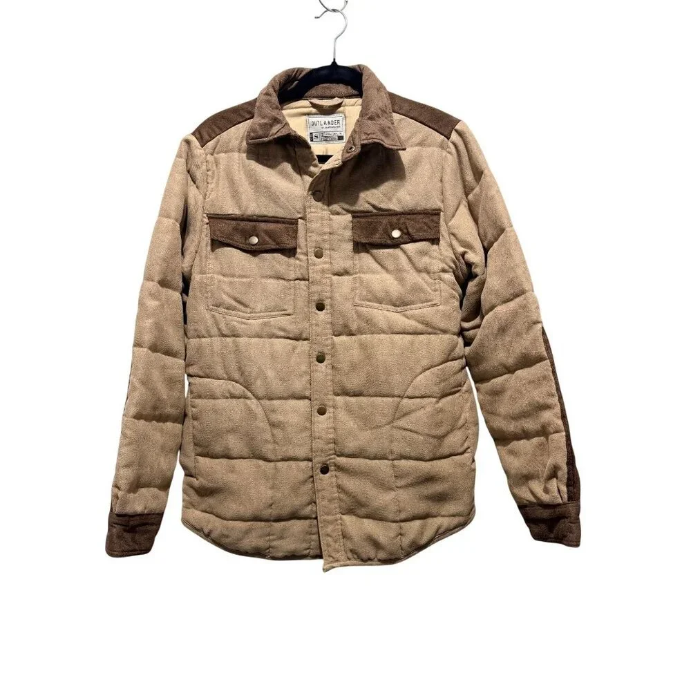 Outlander By Craft+Flow Small Quilted Tan & Brown Jacket With Snap Buttons
